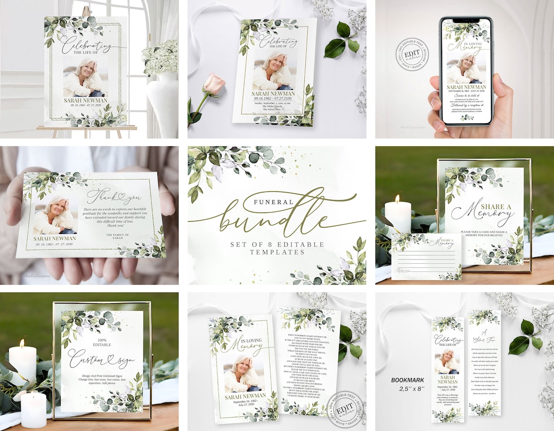 Greenery Funeral Bundle Set, in Loving Memory Suite, Memorial Pack ...
