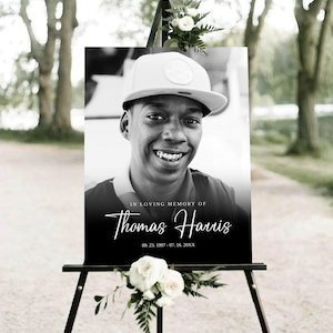 Funeral Welcome Sign Template, In Loving Memory, Celebration Of Life Poster, Editable Black and White Funeral Poster, DIY Printable Obituary