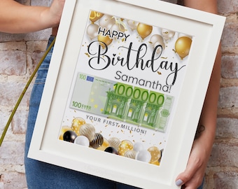 Money Birthday Gift "Your First Million!" Template, Birthday Present to Print, Birthday Gift Personalizable , DIY Printable Money Gift