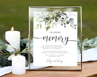 Signe souvenir, signe commémoratif de mariage eucalyptus, signe de réception de décoration de mariage verdure, signe signe souvenir de mariage imprimable
