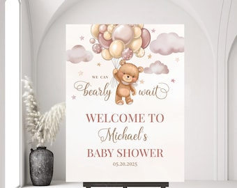 Editable Gender Neutral Bear Baby Shower Welcome Sign Template, Brown Boho Bear Baby Boy Girl Shower, We Can Bearly Wait Baby Shower Poster