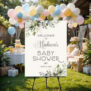 Editable Greenery Baby Shower Welcome Sign Template, Gender Neutral shower decorations, Baby Shower Poster, Baby Boy Girl Shower, Party, DIY
