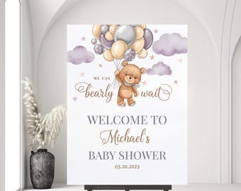 Editable Gender Neutral Bear Baby Shower Welcome Sign Template, Brown Boho Bear Baby Boy Girl Shower, We Can Bearly Wait Baby Shower Poster