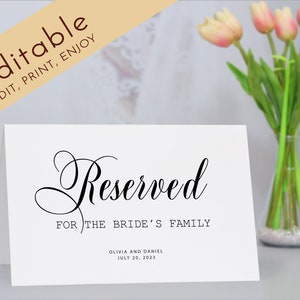 Reserved Sign With Calligraphy, Reserved Wedding Table Sign, Printable Wedding Reserved Template, 5.5 by 8.5", Editable PDF INSTANT DOWNLOAD