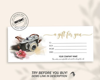 Photo session voucher card, Photography gift card template, Photography Gift Certificate Template, Editable Gift Card, Printable Template