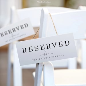 Luxury Wedding Reserved Sign Template, Printable Wedding Reserved Sign With Calligraphy, Reserved Chair, Edit Online, Tent 4”x9.25”, DIY