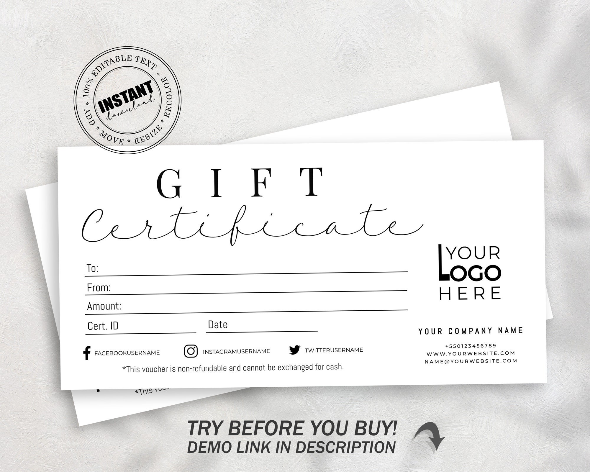 Modern Gift Certificate Template Gift Voucher Template - Etsy