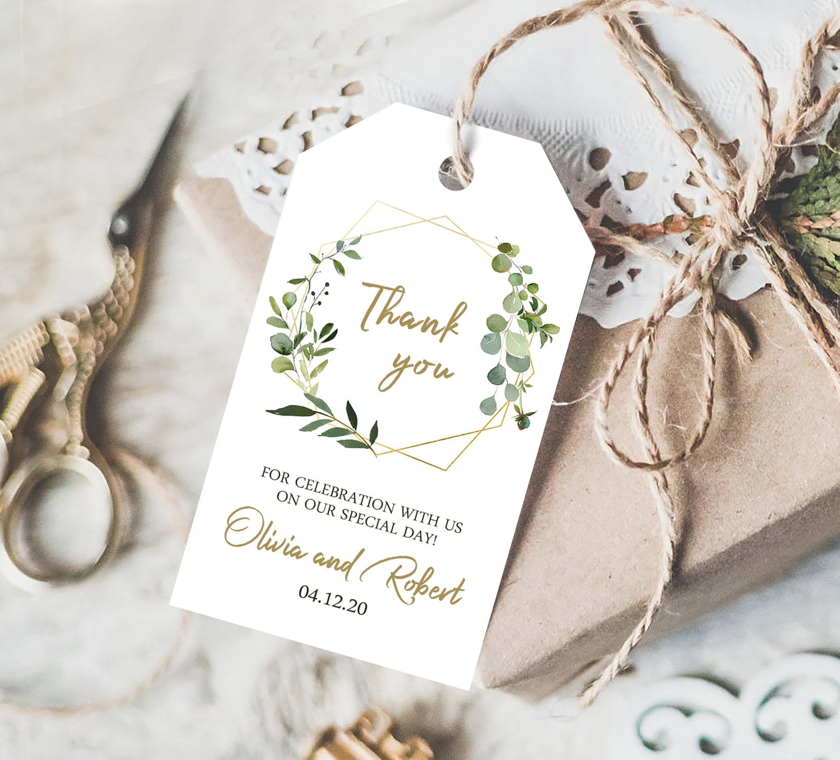 Wedding Thank You Tag Template Wedding Favor Tags Greenery Etsy