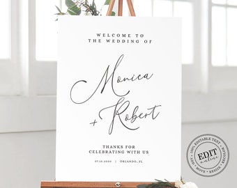 Wedding Welcome Sign Template, Calligraphy Welcome Sign, Printable Script Welcome Poster, 6 sizes, Instant Download, Edit with Jettemplate