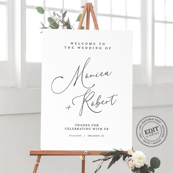 Wedding Welcome Sign Template, Calligraphy Welcome Sign, Printable Script Welcome Poster, 6 sizes, Instant Download, Edit with Jettemplate