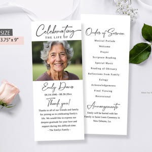 Minimalist Funeral Program Template, Editable Order of Service, Simple Double Sided Funeral Memorial, Celebration of life, obituary template