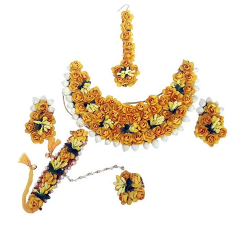 Yellow Handmade Flower Necklace Set with Flower Earrings Gift for Women Wedding Jewelry Best Handmade Floral Jewelry Bridesmaid Gift