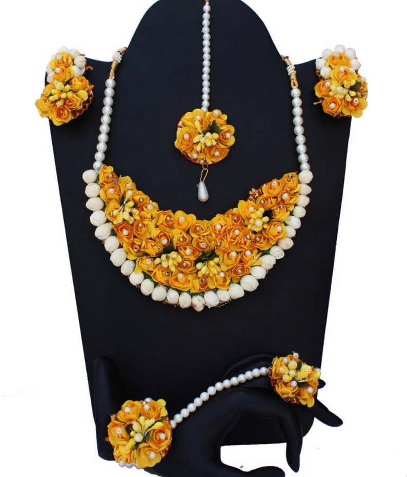 Yellow Handmade Flower Necklace Set with Flower Earrings Gift for Women Wedding Jewelry Best Handmade Floral Jewelry Bridesmaid Gift