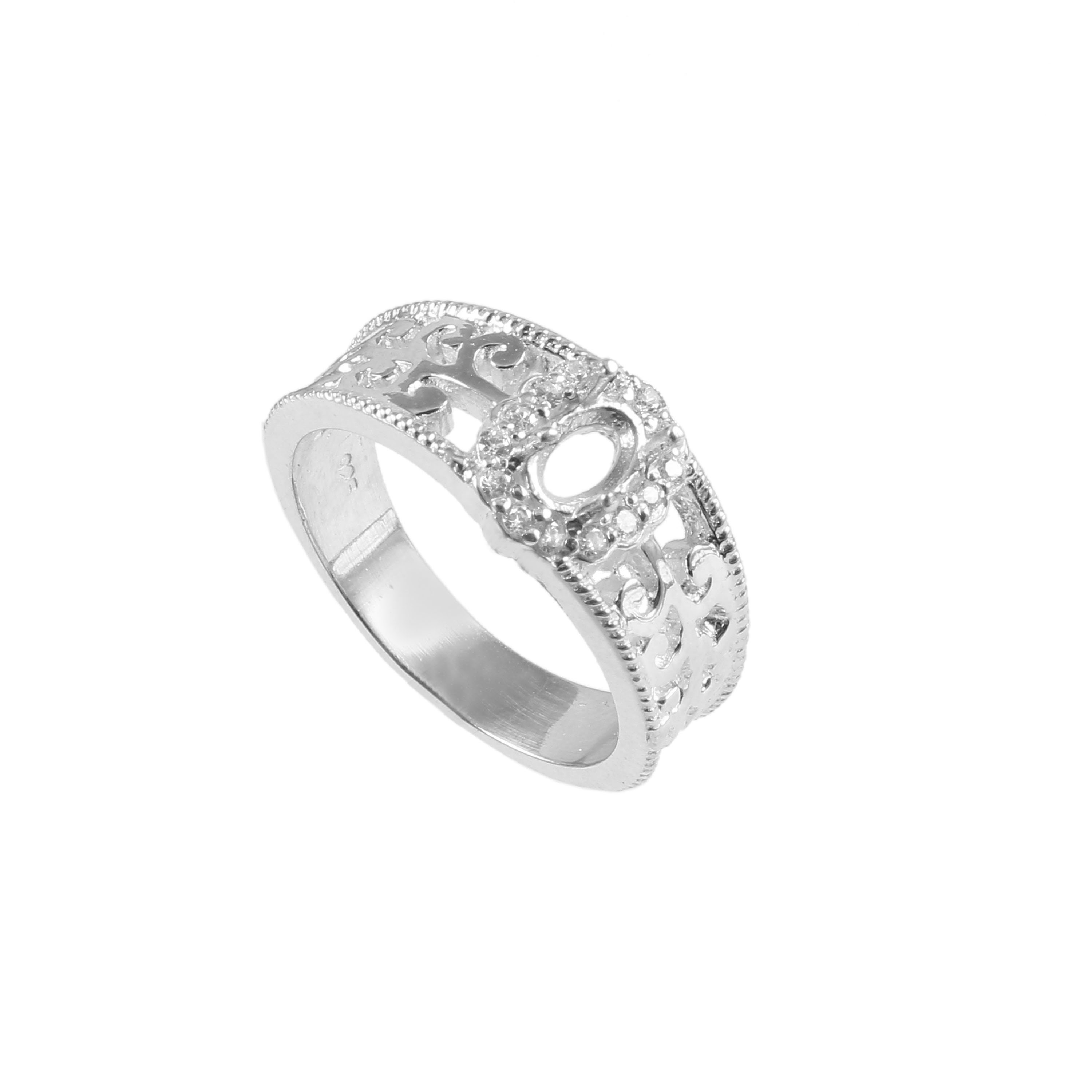 925 Sterling Silver 6 Prong Engagement Ring Setting For 8mm Round Stone - Semi Mount