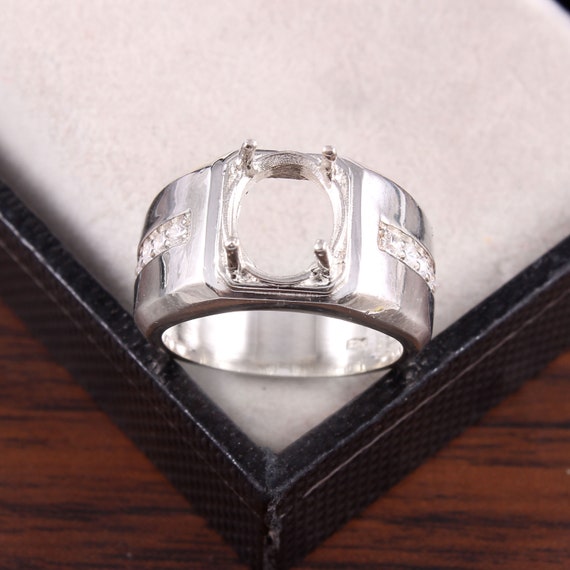 Semi-Mount 18k White Gold Yellow Diamond Bead Set Engagement Ring