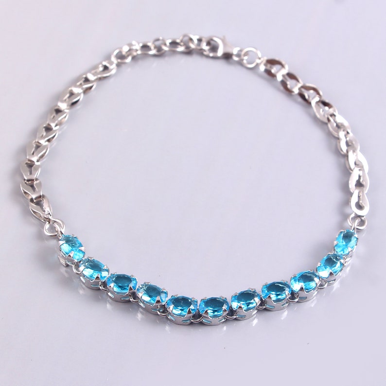 Swiss Blue Topaz Bracelet 925 Sterling Silver Tennis Etsy