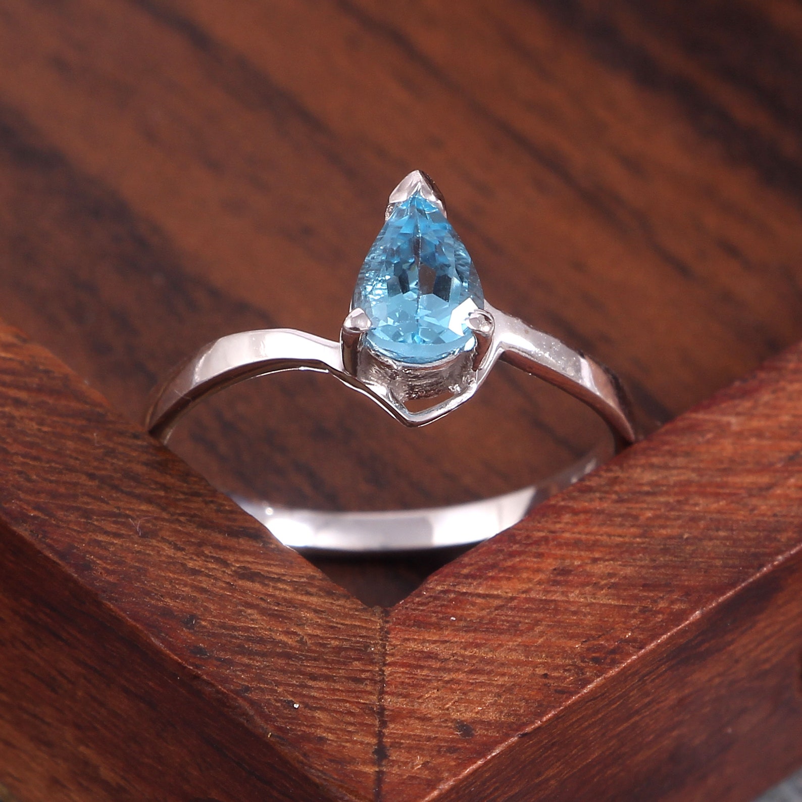 Engagement Ring 925 Sterling Silver Ring Gemstone Swiss Blue Etsy