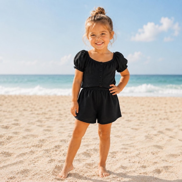 Toddler Girls Summer Outfit, Ruffle Top and Shorts Set, Baby Girl Beach Clothes, Vacation Outfit, Birthday Gift for Kids
