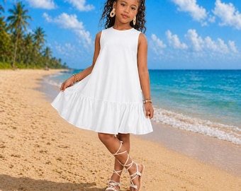 Katoenen zomerjurk voor meisjes, zomerjurk voor peuters, strandjurk voor meisjes, outfit voor schattige babymeisje, lichtgewicht zomerjurk voor kinderen