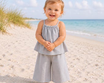 Baby Girl Summer Outfit, Cotton Toddler Two Piece Set, Sleeveless Top and Pants, Beach Vacation Clothes, Baby Girl Birthday Outfit