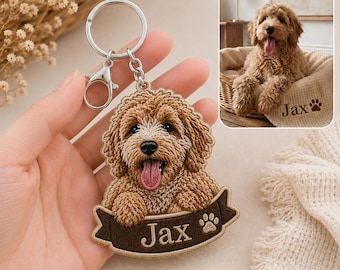 Sleutelhanger met geborduurde afbeelding van een huisdier, gepersonaliseerde sleutelhanger met hondenportret, sleutelhanger met foto van uw huisdier, herdenkingscadeau voor uw huisdier, cadeau voor hondenliefhebber