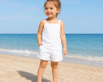 Kleinkind Mädchen Sommer Outfit, Rüschen Top und Shorts Set, Baby Mädchen Strand Kleidung, Urlaubs Outfit, Geburtstagsgeschenk für Kinder