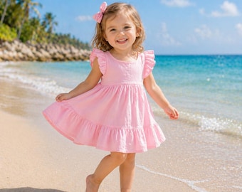 Katoenen zomerjurk voor meisjes, zomerjurk voor peuters, strandjurk voor meisjes, outfit voor schattige babymeisje, lichtgewicht zomerjurk voor kinderen