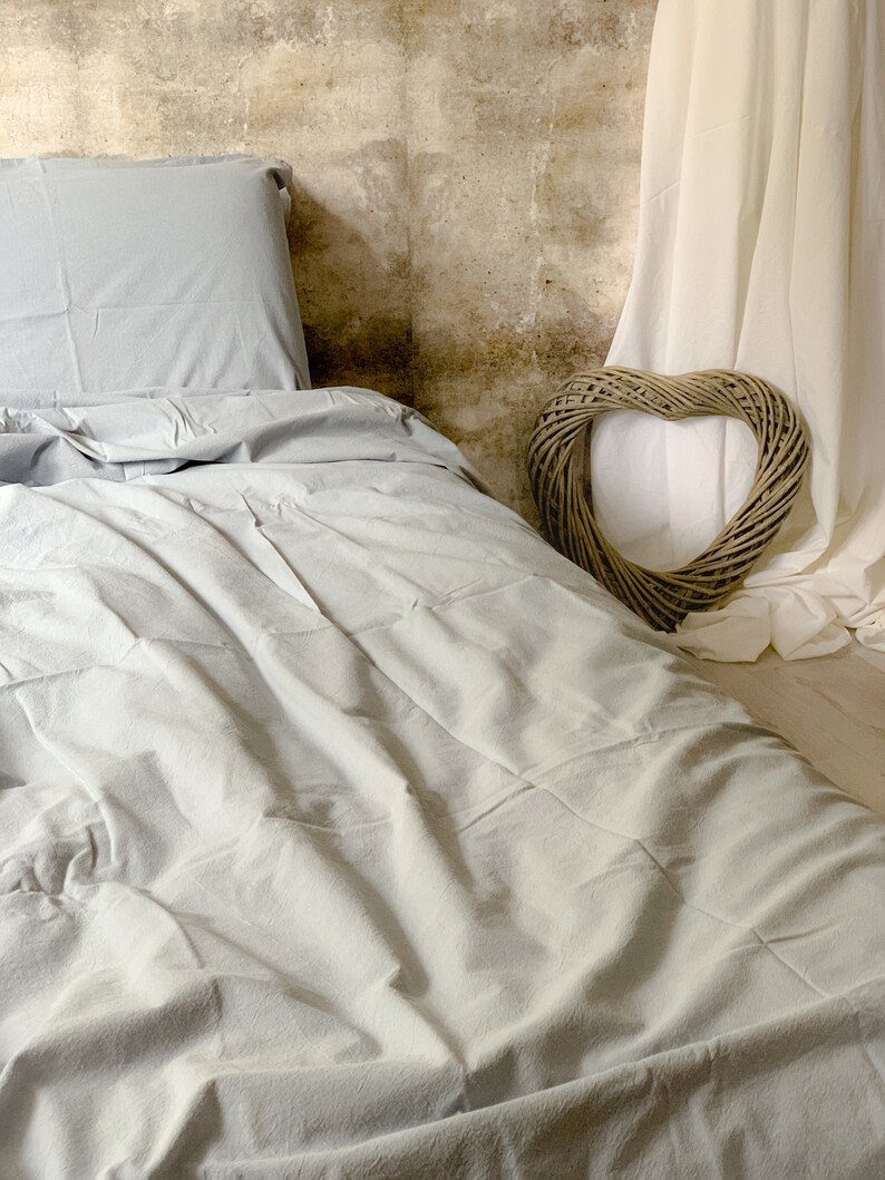 Cotton Bed Linen Set Stone Grey Double Bed Set 100 Natural Etsy