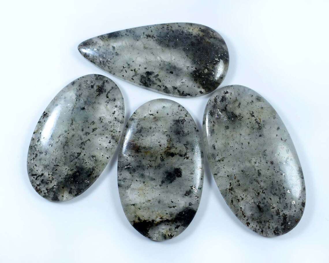 4Pcs Black Moss Agate Cabochon Natural Moss Agate Gemstone | Etsy