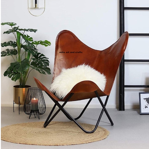 Chaise papillon en cuir faite main, chaise pliante pour la maison, camping ou décoration de ferme, chaise de salon, intérieur extérieur, chaise papillon relaxante