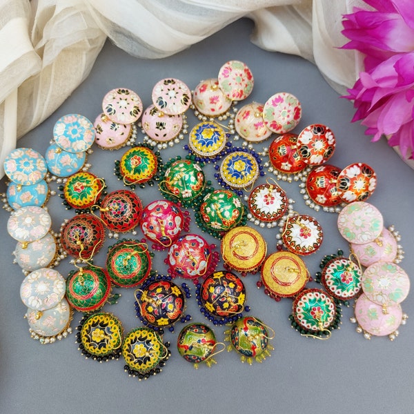 Assorted Lot Of 50 Meenakari Earrings Indian Handmade Jewelry Wedding Favor Bridesmaid Gifts Mehendi Sangeet Ceremony, Jhumka for Guests