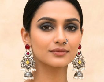 Brass Jhumka | Oxidised Jhumka Earring | Lightweight Jhumka | Jhumka Set | Kashmiri Jhumka | Bohemian Earrings | Statement Earrings