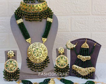 Bridal Jewelry Set,Punjabi Wedding Sets,punjabi jewelry bridal,Jadau choker set and Rani haar combo,Hyderabadi jewelry,Monogrammed Rani Haar