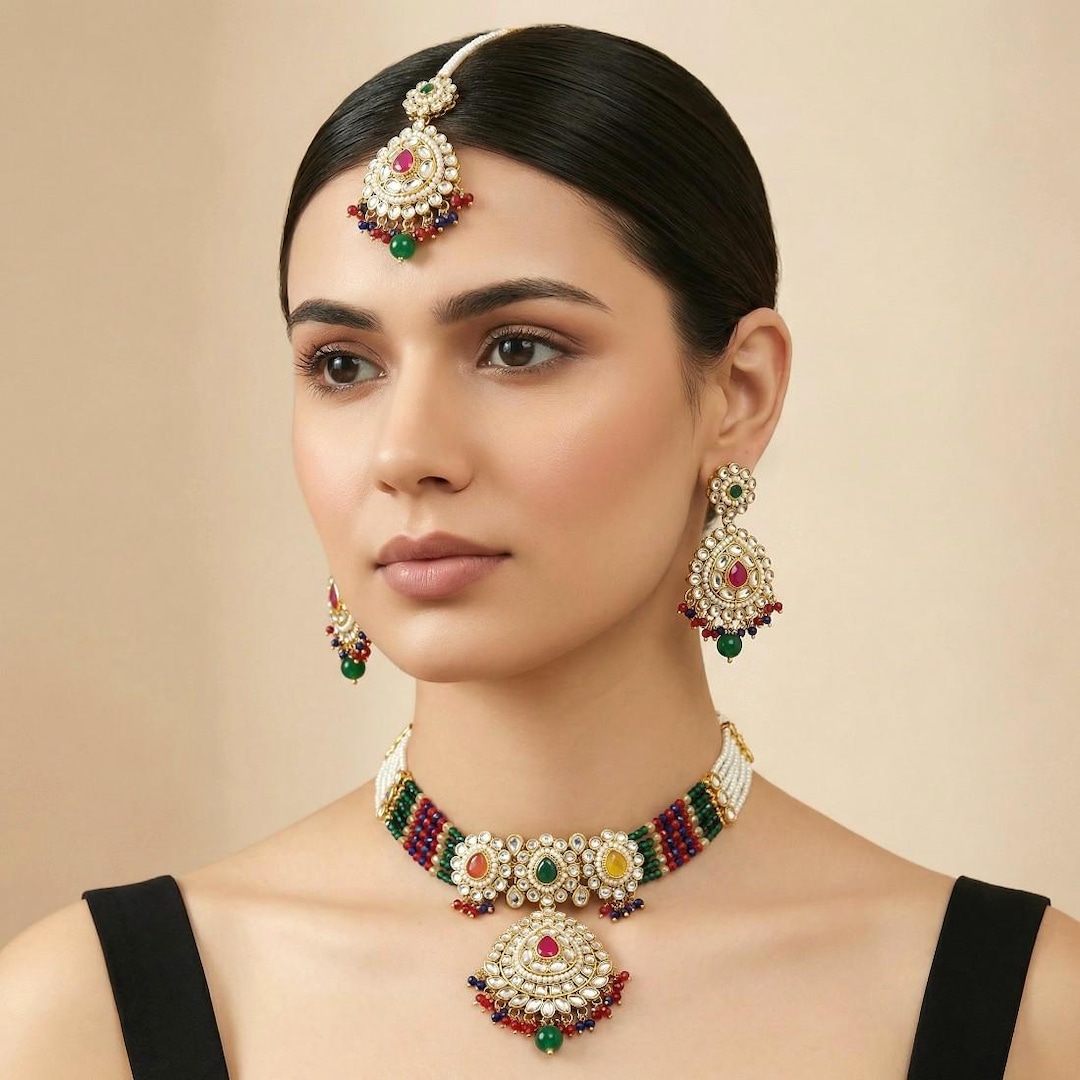 Multicolor Jewelry Sets/ Indian Jewellery Set/ Choker Kundan