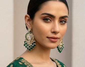 Kundan Chandbali Earrings,Kundan Earrings,Indian Earring,Hanging Pearl Earrings,Wedding Jewelry,Kundan Stone Earrings