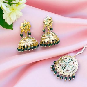 Punjabi Jadau Earring/Jadau set/Punjabi Traditional Jewelry/Tikka Jewelry/Tikka & Earring Set/Tikka Set/Festive Earrings/Indian Wedding Gift