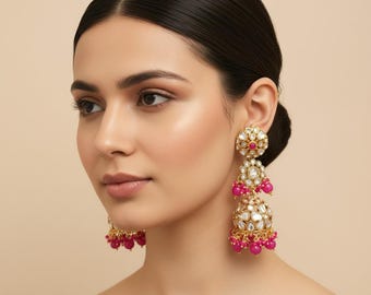 Jhumka Earrings/Kundan Jhumka/Kundan Earrings/Indian Wedding Jewellery/Big Jhumkas/Bollywood Earrings/Indian Earrings/Kundan pearl earrings