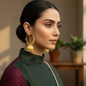 Yellow Jhumka Meenakari Earrings Indian Handmade Jewelry Wedding Favor Bridesmaid Gifts Mehendi Sangeet Ceremony, Jhumka for Guests