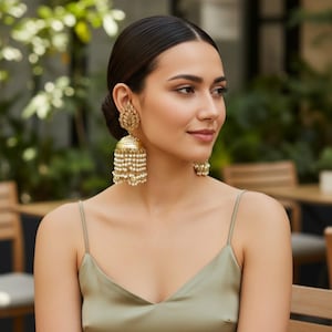 Jhumka Earrings,Long Earrings,Big Jhumka Round Antique for Mehendi Sangeet Ceremony, Gold Finish Victorian Bridal Jewelry