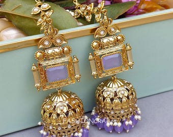 Kundan Jhumka/Jhumka Earrings/Kundan Earrings/Indian Wedding Jhumka/Big Jhumka Bollywood earrings/Indian Earrings/Kundan pearl earring
