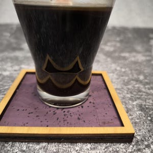 Wooden natural color coaster set with vegan cork leather / FREE PERSONALIZATION