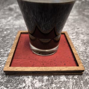 Wooden brown color drink coaster  with vegan cork leather / FREE PERSONALIZATION