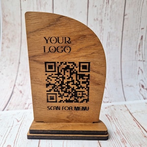 Menu de código QR personalizado/sinal de código QR em madeira de carvalho