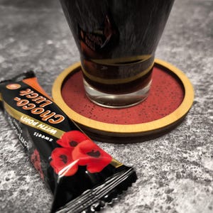 Wooden natural color drink coasters with vegan cork leather / FREE PERSONALIZATION