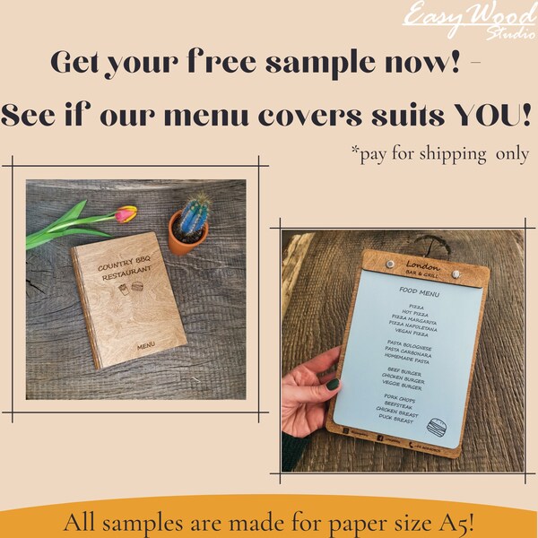 FREE SAMPLE / A5 Menu holder / Custom menu cover