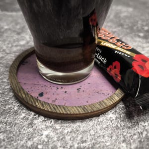 Custom wooden black color coasters with vegan cork leather / FREE PERSONALIZATION