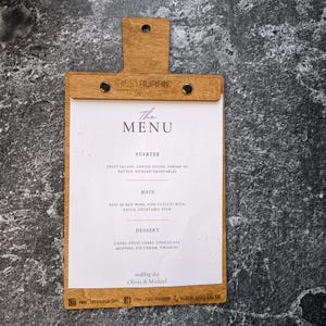 Wooden menu holder with handle / Custom menu cover A5 paper size / FREE PERSONALIZATION