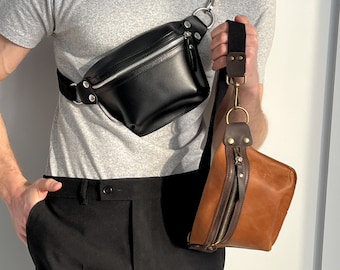 Mens Crossbody Bag,Minimalistic Leather Bag Mens,Leather Hip Bag,LeatherSmall Bag,Mens Leather Bag,Fanny Pack,Mens Gift,Father's Day Gift