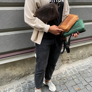 Marsupio da uomo, Marsupio da uomo, Borsa a tracolla da uomo, Borsa a tracolla in pelle da uomo, Regalo da uomo, Regalo di compleanno per uomo, Regalo per la festa del papà, Borsa immagine 8