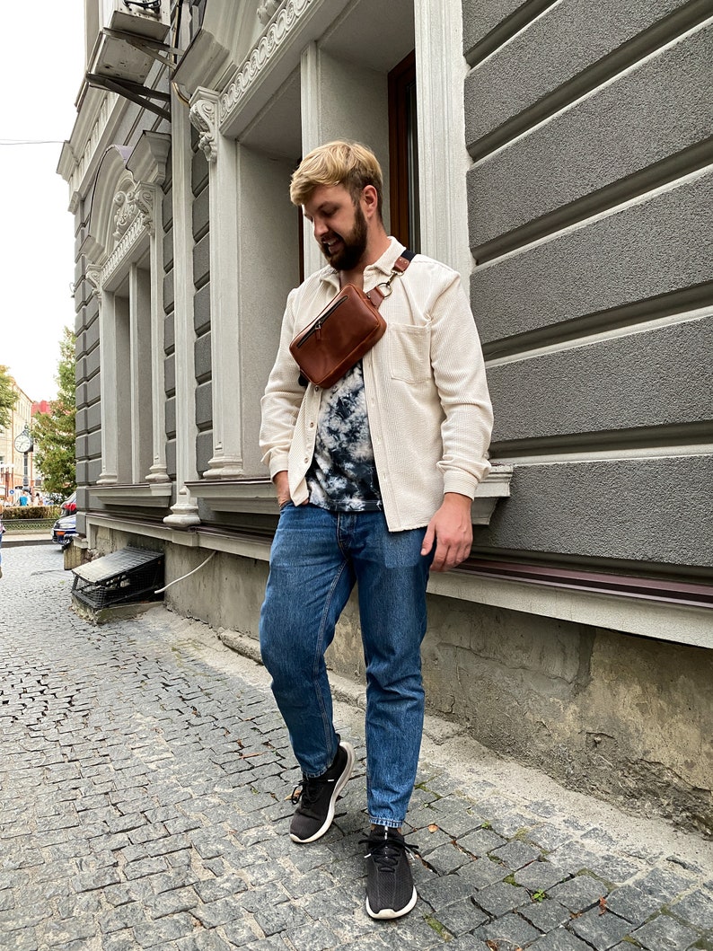 Marsupio da uomo, Marsupio da uomo, Borsa a tracolla da uomo, Borsa a tracolla in pelle da uomo, Regalo da uomo, Regalo di compleanno per uomo, Regalo per la festa del papà, Borsa immagine 7